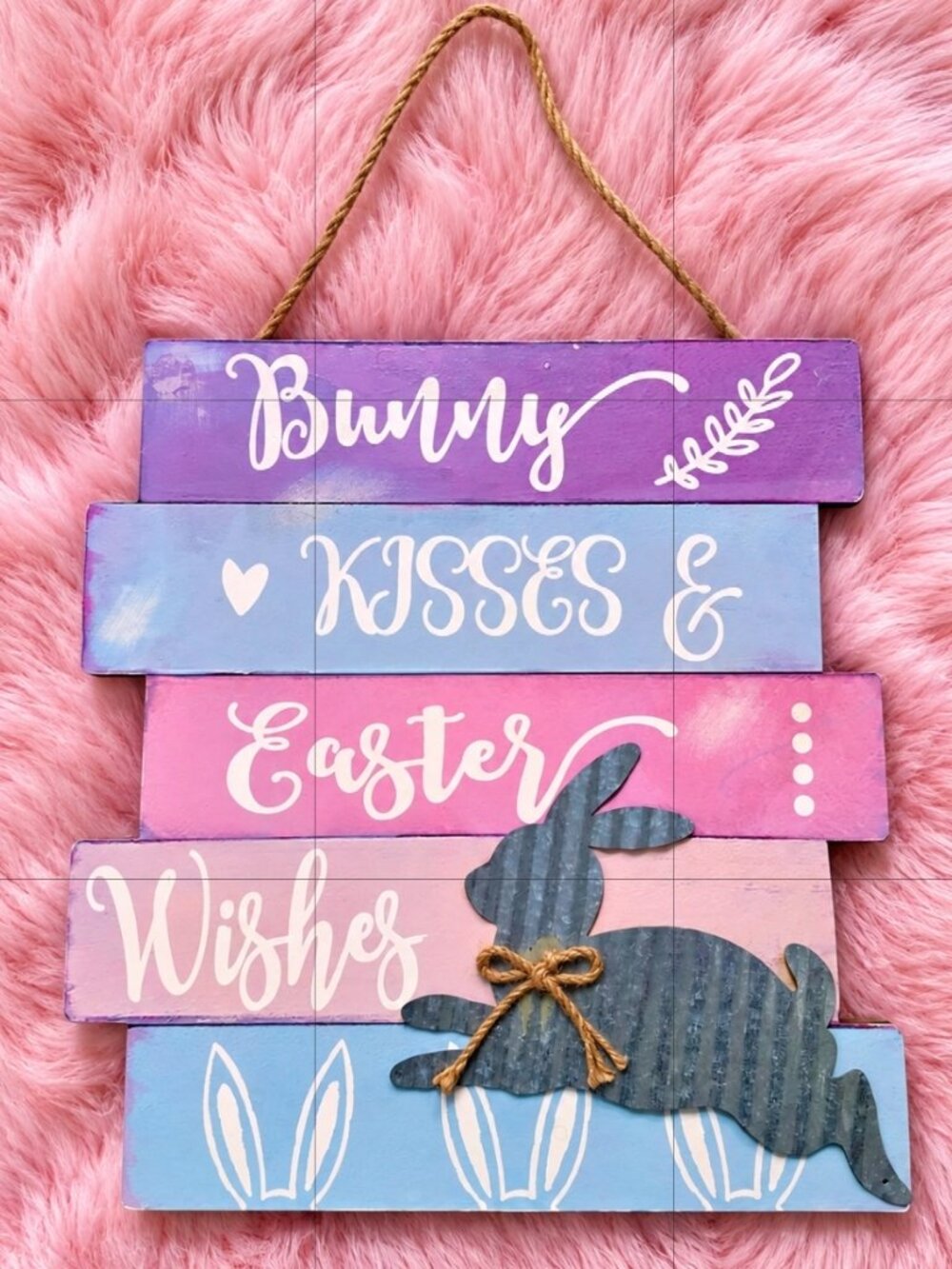 Adorable **rustic farmhouse Easter wall sign** featuring pretty pastel pink and